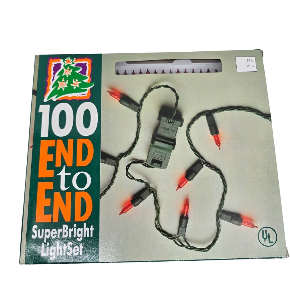 Vintage 1991 Target SuperBright 100 Red Christmas Lights End to End 47.5ft 100ct